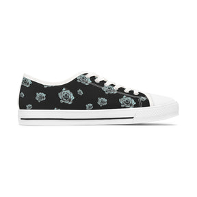 1 Black Sneaker with silver/blue roses and white soles and laces