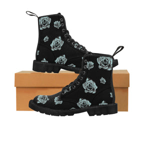 Women's black canvas boots with a silver rose pattern