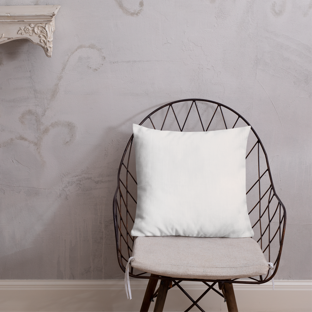 Interior view with the backside of a Premium Pillow with an ink drawing of a 1920's woman in a mask and holding a long cigarette