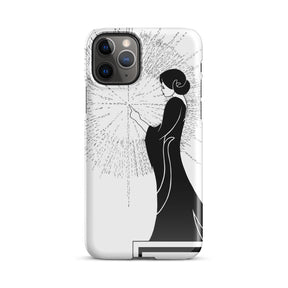 iPhone Case with an ink drawing of a woman touching the spark of creation in an Art Deco style