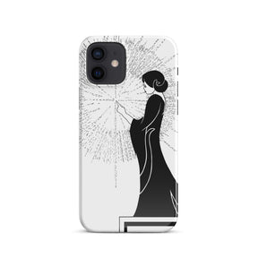 iPhone Case with an ink drawing of a woman touching the spark of creation in an Art Deco style