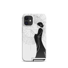 iPhone Case with an ink drawing of a woman touching the spark of creation in an Art Deco style