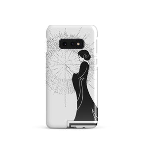 Samsung Phone Case with an ink drawing of a woman touching the spark of creation in an Art Deco style