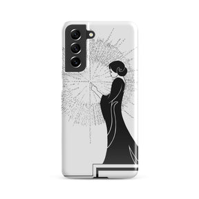 Samsung Phone Case with an ink drawing of a woman touching the spark of creation in an Art Deco style