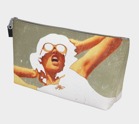 canvas make up bag with the image of a fashion model artistically rendered 