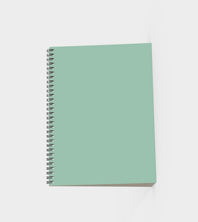 back view of a spiral notebook with a green colour