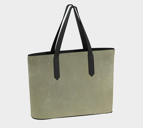 vegan leather tote bag with the image of a fashion model artistically rendered back view